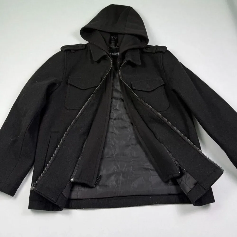 Black Rivet Boys Black Wool-Blend Hooded Jacket Full-Zip 17.5